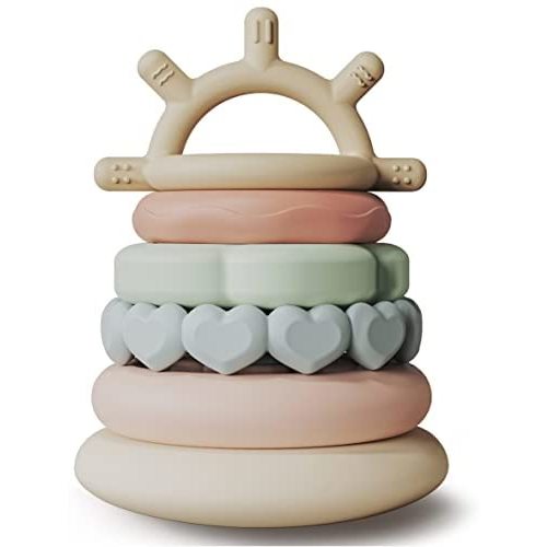 Moonkie Stacks of Circles Soft Teething Toy Educational Learning Stacking Ring Toys for Babies, 7 Piece Set
