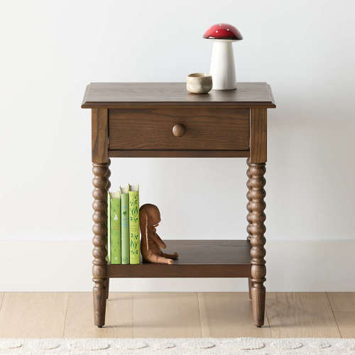 Jenny Lind Deep Brown Wood Spindle Kids Nightstand with Drawer