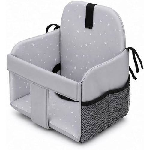 Baby Shopping Cart Cover, Foldable Padded Seat Liner for Grocery Carts and Restaurant High Chairs, Portable Machine Washable Baby Seat Cover with Adjustable Straps, Grey Stars