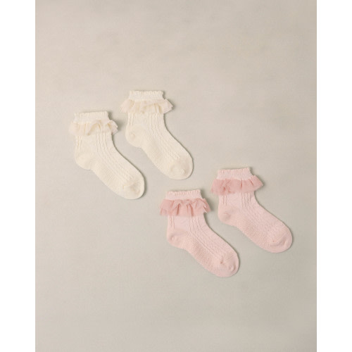 Ruffle Socks Ivory, Blush