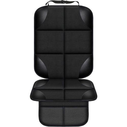 Car Seat Protector, Thick Padding Seat Protector Under Baby Car Seat, 600D Waterproof Non-Slip Fabric Seat Cover for Child and Pet with Pockets (Black 1 pcs)