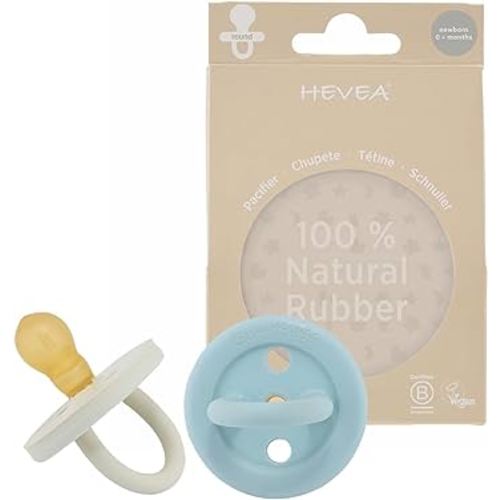 HEVEA Natural Rubber BumiBébé Pacifiers - Newborn 0+ Months - Round Teat Shape - Two-Pack - Denim & Sage
