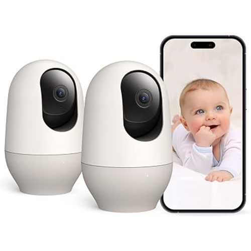 Nooie Baby Monitor with Camera 2 Pack, WiFi Baby Monitor Camera,360-degree 2K, Smart Baby Camera with Motion Tracking, Night Vision,Two Way Audio&Sound Detection,Works with Alexa, SD Card and Cloud