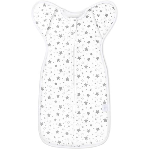 ANYEDDE Baby Swaddle 3-6 Months - Arms Up Transitional Swaddles, Transition Swaddle Sack with Removable Cuffs & 2-Way Zipper, Gray Stars Design, Breathable Cotton Newborn Sleep Sacks