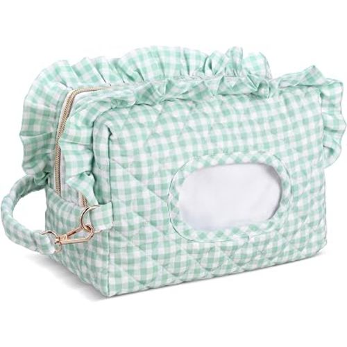 Aliceset Sage Green Ruffle Gingham Diaper and Wipe Pouch Baby Wipe Holder