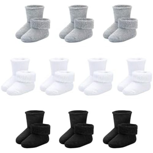 Baby Socks Newborn Terry Cotton Ankle Crew Socks 0-3 Months Girls Preemie Turn Cuff Infant Sock 10 Pairs