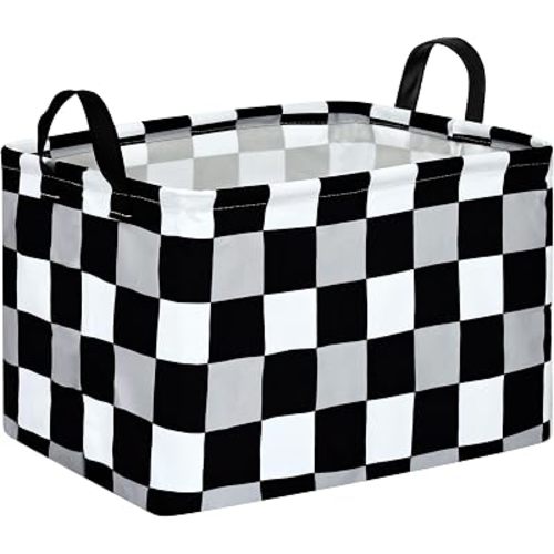 checkered Rectangle Kids Toys Gift Shelf Nursery Storage Basket Laundry Hamper Box and Bins for Boys Home Decor Clothes with Handles