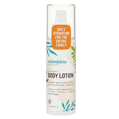 Mambino Organics Daily Essential Face & Body Lotion, Hydrating Body Lotion with Coconut, Aloe & Tamanu Oil, Lightweight Moisturizer for Dry Skin, Vegan, Cruelty-Free Skin Care, 5 fl oz