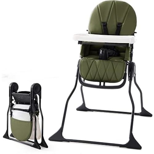 Chaises hautes pliables pour bébés et tout-petits, chaise haute réglable portable pour bébé, plateau de chaise pour bébé amovible, chaises hautes compactes et inclinables, vert