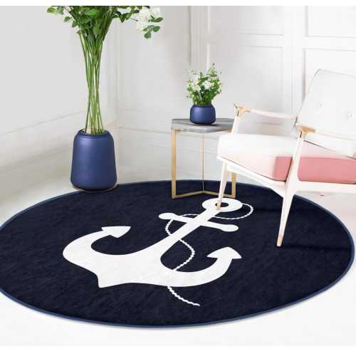 Anchor Nursery Rug: Navy Blue Marine Kids Carpet