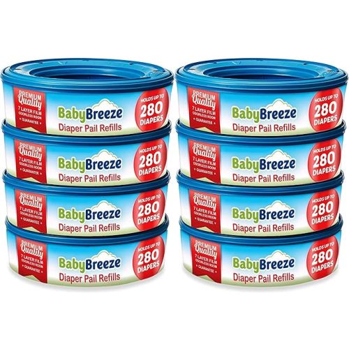 BabyBreeze Diaper Pail Refill Bags Compatible with Playtex Diaper Genie Pails Odor Absorbing Diaper Disposal Trash Bags - 2240 Count (8-Pack) - 280 Count (Pack of 8)