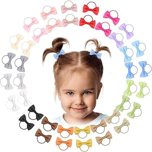 Baby Hair Ties Toddler hair bows 2 Inch Elastic Girls Rubber Hair Bands Small Hair Ties For Ponytail Holders Baby Girls Infants Hair Accessories 40 Pieces (Elegant)