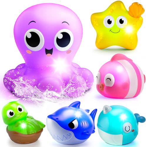 6 Packs Light Up Bath Toys for Kids Ages 1-3, Sea Animals Bathtub Toys for Baby 12-18 Months Toddlers 2-4, Water Activated Pool Toys for 1 2 Year Old Boy Girl Gifts