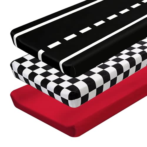 3 Pack Racing Baby Changing Pad Covers, Racing Transportation Changing Table Cover for Baby, 32'' x 16'' Safe Snug Fitted Diaper Table Sheet Fits Standard Changing Tables and Dressers