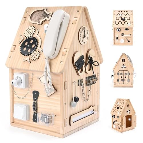 Potatomato Montessori Wooden Busy House - Busy Board Toy for Toddlers - Preschool Learning Educational Toys - Sensory Board for Fine Motor Skills, Gifts for Babys Boys & Girls