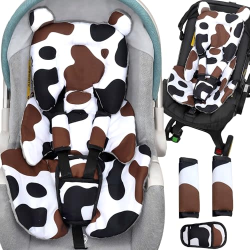 Honeau Infant Car Seat Insert & 3 Strap Cover,4in1 Thickened Newborn Carseat Head Body Support,Reversible Baby Car Seat Pillow Cushion Boy Girl Preemie,Fit Stroller,Bouncer,Swing,Rocker,Gray