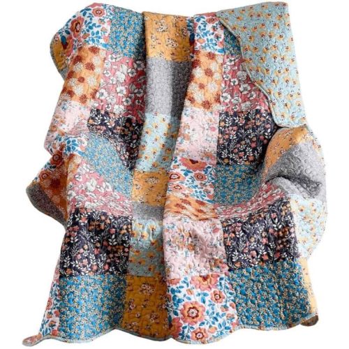 Greenland Home Carlie Modern Floral Quilt, Tapestry & Throw Blanket, 50 x 60 inches, Calico Patches