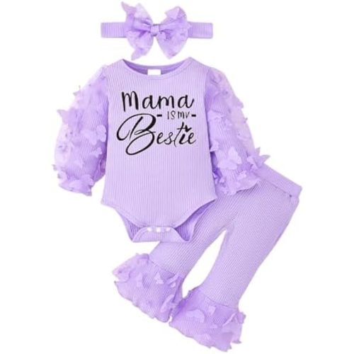 Baby Girl Clothes, Butterflies Romper Flare Pants Set, 0-18 Months