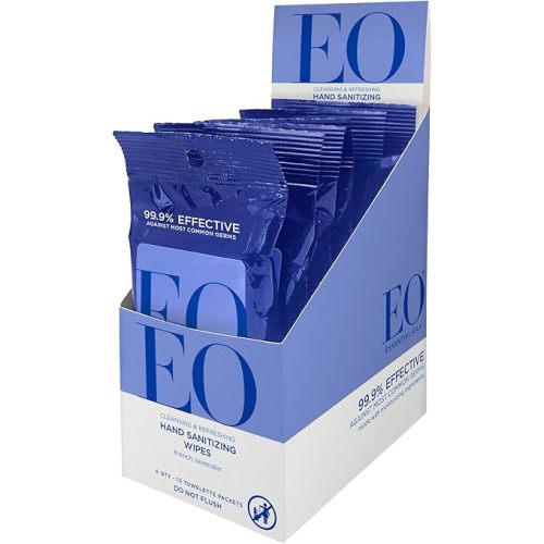 EO Hand Cleansing Wipes, 10 Wipes (Pack of 6), French Lavender, Plant Derived Alcohol with Pure Essential Oils