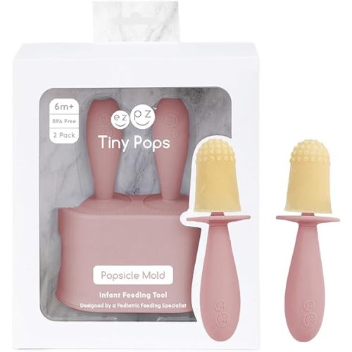 ezpz Tiny Pops (Blush) - 4 Months+ - Popsicle Mold Set with Two Wands for Infants - Baby-Led Weaning + Teething Essentials
