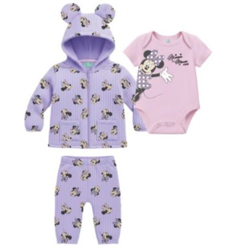 Baby Girls' Minnie Mouse Bodysuit, Hooded Jacket & Pants, 3-Piece Set