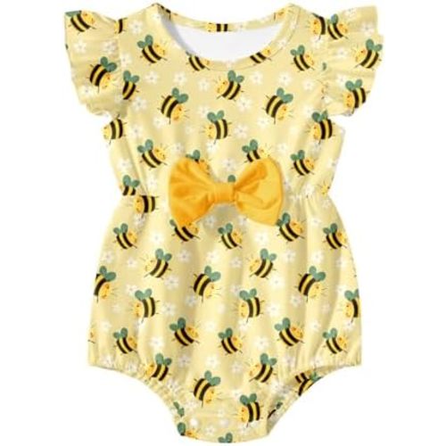 Baby Girls Clothes Infant Print Ruffle Romper Bodysuit with Bow 0-18 Months