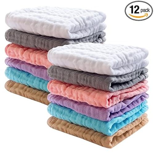 12-Pack Baby Muslin Washcloths