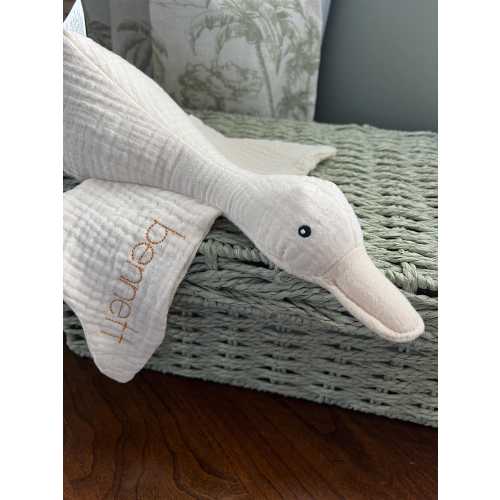 personalized goose lovey • custom embroidered goose stuffed animal • embroidered duck • monogrammed stuffed animal • custom baby gift