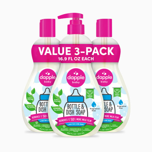 Dapple Bottle & Dish Soap (3 Pack) - Pink, Fragrance-Free, 16.9 Oz
