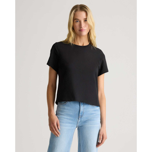 Quince 100% Organic Cotton Boxy Crewneck Tee in True Black