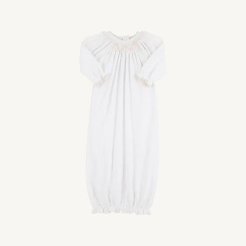Sweetly Smocked Greeting Gown (Unisex) - Worth Avenue White with Palme