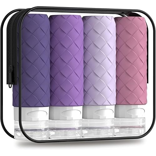 Travel Bottles for Toiletries, TSA Approved Silicone Travel Size Containers for Toiletries, BPA Free Leak Proof Refillable Essentials Accessories, Shampoo and Conditioner Bottles (Purple)