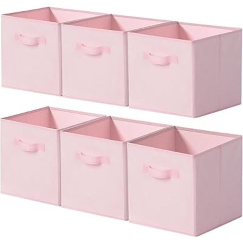 Cupic Cupid 11x11 Storage Cubes, 6 Pack Open Storage Bins with Handles, Storage Cube Organizer for Clothes and Toys, Collapsible Cube Bins for Closet, Shelves, Offices, Pink