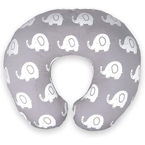 Nursing Pillow Cover | Soft Water Resistant and Machine Washable Fabric | Unisex Grey Elephant Print Design | Great for Breastfeeding and Bottle Feeding Mothers
