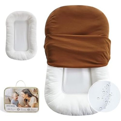 Infant Lounger, Baby Nest Cover, Soft Cotton and Waterproof Inner, Baby Floor Seat for Tummy Time, Baby Lounger for Newborn 0-24 Months, Essentials for Newborns (Brown)