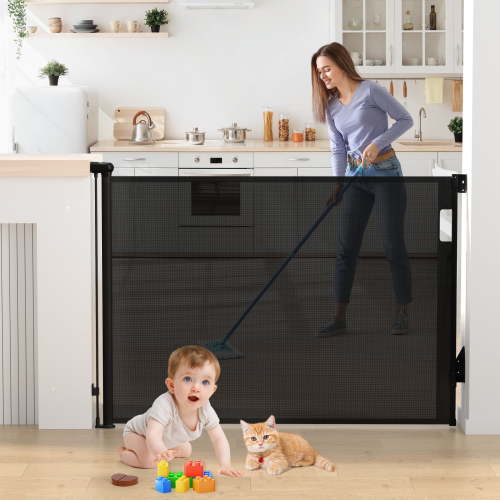 Vomeast Retractable Gates,Extends up to 55in Wide Baby Safety Gates Dog Gate for Doorways Stairs Hallways(Black)