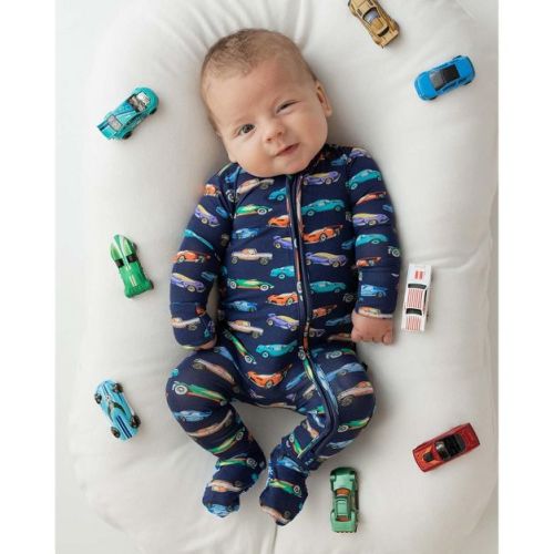 Lev Baby Infant Boys' Buttery Soft Car Double Zipper Footie Pajama Blue 0-3M