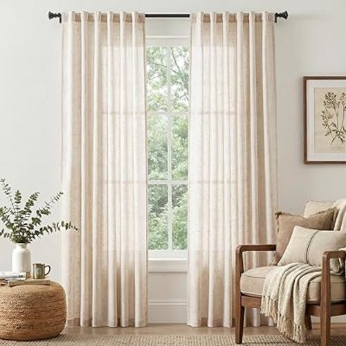 jinchan Linen Curtains Light Filtering Back Tab 50x84 Inch 2 Panels