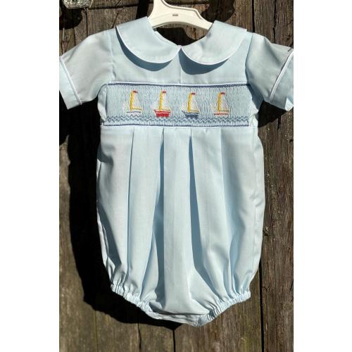 Hand Smocked Sailboat Bubble: 6 Month Baby Romper