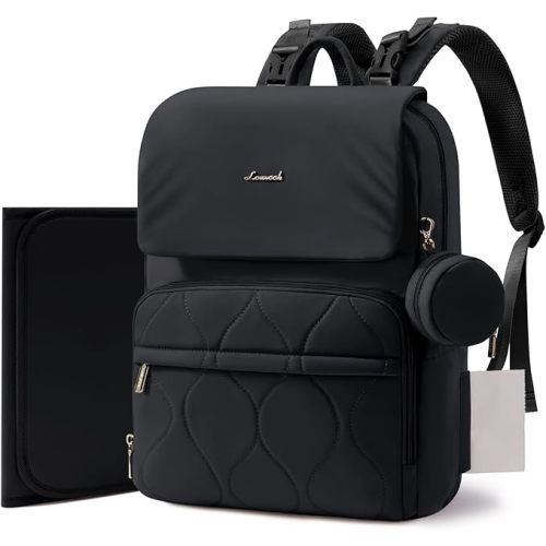 LOVEVOOK Diaper Bag Backpack, Baby Travel Bags for Boys & Girl, Toddler Waterproof Diaper Bag w/Changing Pad (All Black, 15.6''-Small)