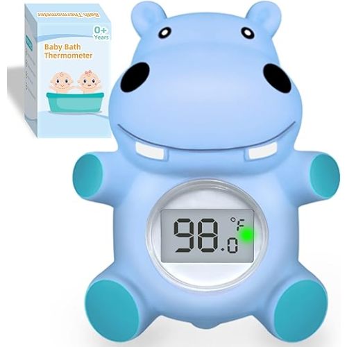Baby Bath Tub Thermometer for Newborn - Bathtub Water Temperature Thermometer for Toddler, Safety Floating Bathing Tub Toy Newborn Bath Essentials, Gift for Mom Kid Girls Boys (Hippo)