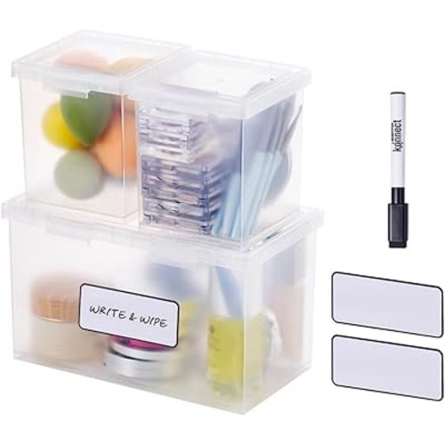 Bostitch Konnect Storage Containers with Lids, Organizer, Clear Plastic Box, Stackable Nesting Bins, 3-Piece Bundle, 1 Large, 2 Medium