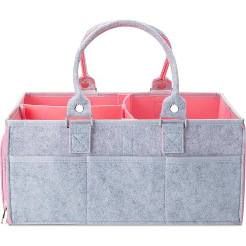 Mr. Pen- Baby Diaper Caddy Organizer, 1 Pack, Pink Inside, Baby Caddy Organizer with Handle, Compact Size, Collapsible & Portable