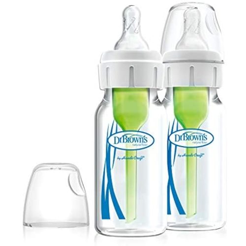 Dr. Brown's Natural Flow Options+ Narrow Glass Baby Bottles, 4oz, 2-Pack