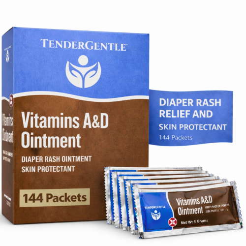 Tender Gentle Vitamin A&D Ointment Packets for Baby Diaper Rashes - 144 Packets of A and D Skin Protectant Cream
