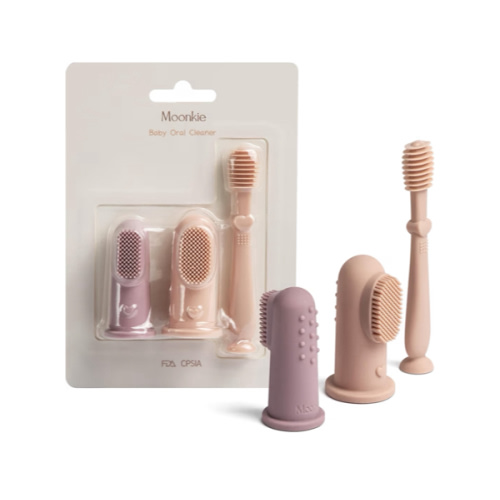 Moonkie Baby Finger Toothbrush Tongue Oral Cleaner Kit for 3 Months +, 3 Pcs (Blush/Pale Mauve/Blush)