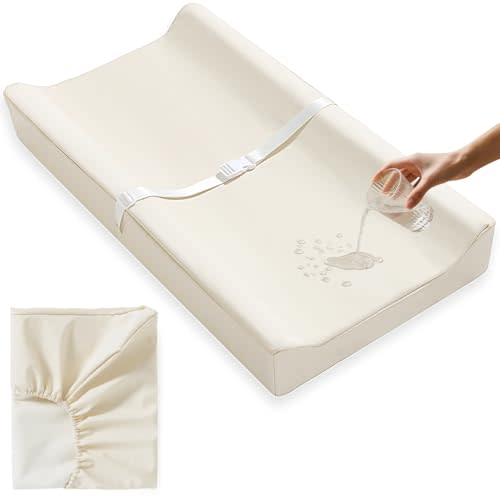 Vegan Leather Baby Changing Pad Covers for Girl, Boy, Waterproof & Wipeable Soft Diaper Changing Mat Cover.Fits Standard Changing Pads with Dimensions of 32" x 16". (Beige)