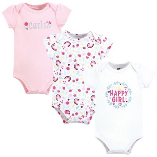 Hudson Baby Infant Girl Cotton Bodysuits, Happy Girl Wreath, 18-24 Months