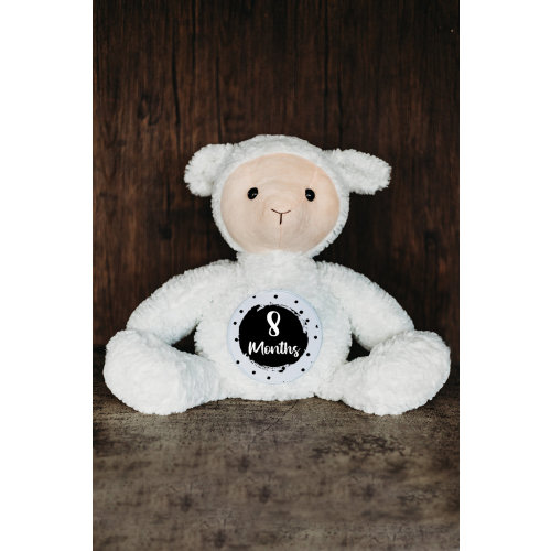 Lamb Black/White Monthly Milestone Stuffed Animal, Monthly Growth Tracker, Personalized Stuffed Animal, Baby Milestone Stuffy, Lamb Stuffy