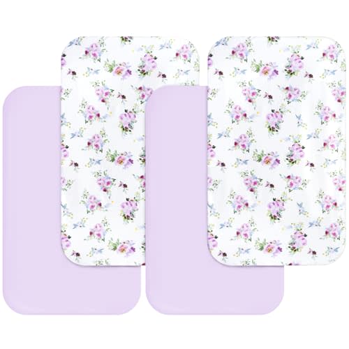 Bassinet Sheets for Girls 4 Pack(33" x 20"), Compatible with AirClub, Mika Micky, Baby Delight, Dream On Me, Koola Baby, AMKE and Other Rectangle Bassinet Mattress, Floral